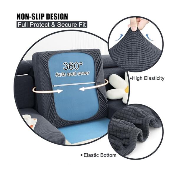 Waterproof Couch Cushion Cover Stretch Jacquard Elastic Bottom MIDDLE - GRAY - Picture 5 of 7